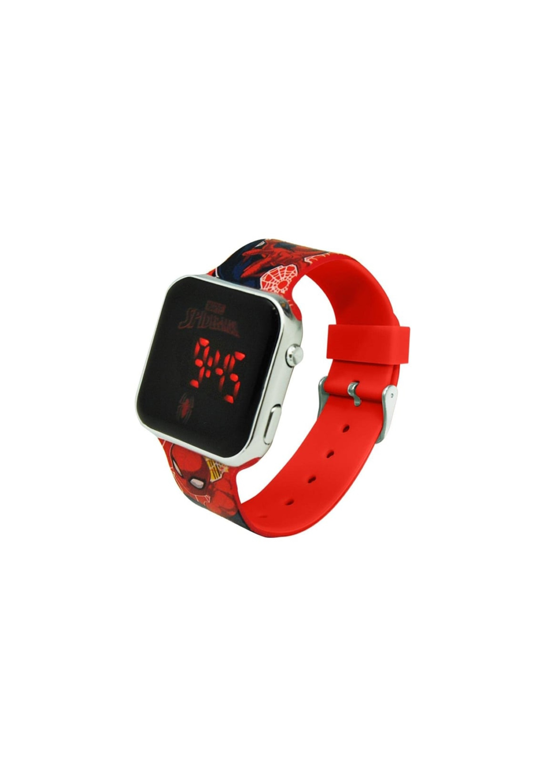 Montre Spider-Man avec bracelet rouge et affichage numérique.