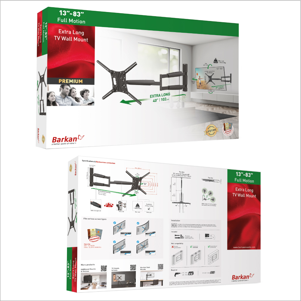 Box art for a TV wall mount, showing the mount and a TV.