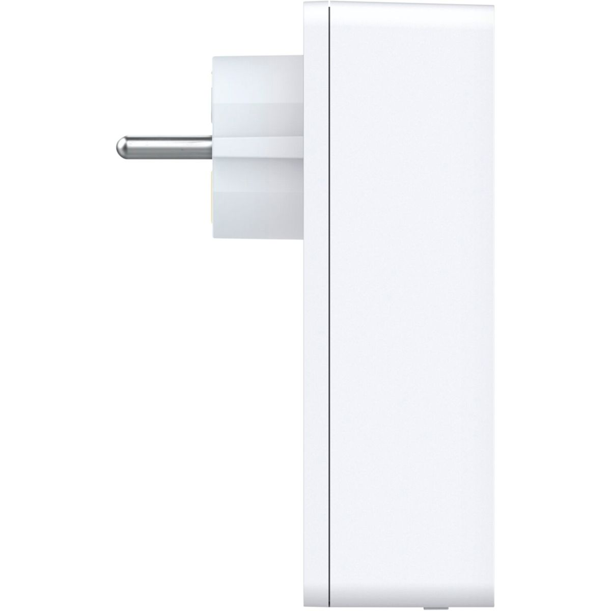 Weißer Netzstecker mit Eurostecker. Von der Seite betrachtet. Sauberes und modernes Design.