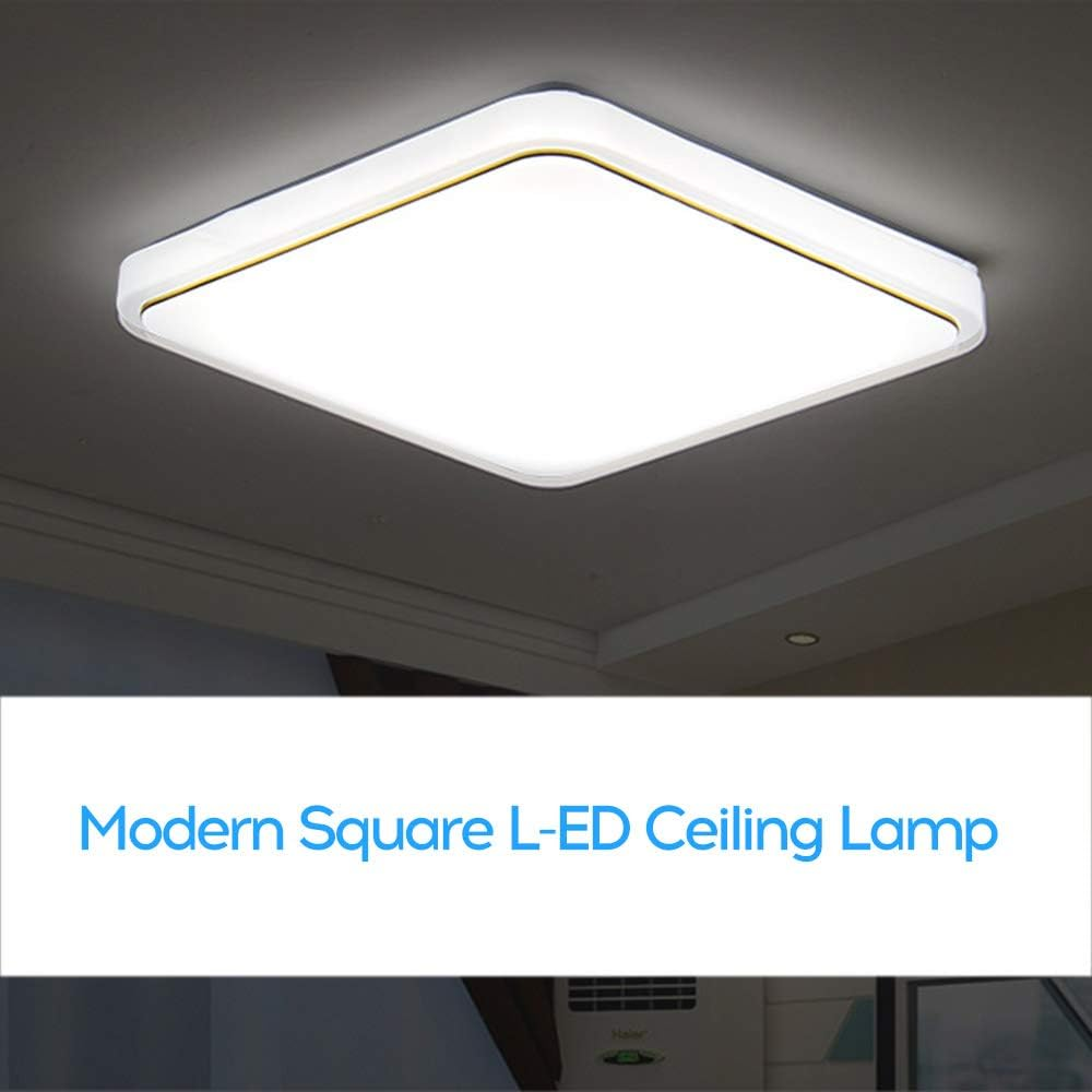 Quadratische LED-Deckenleuchte. Die Lampe ist weiß mit goldenem Rand.