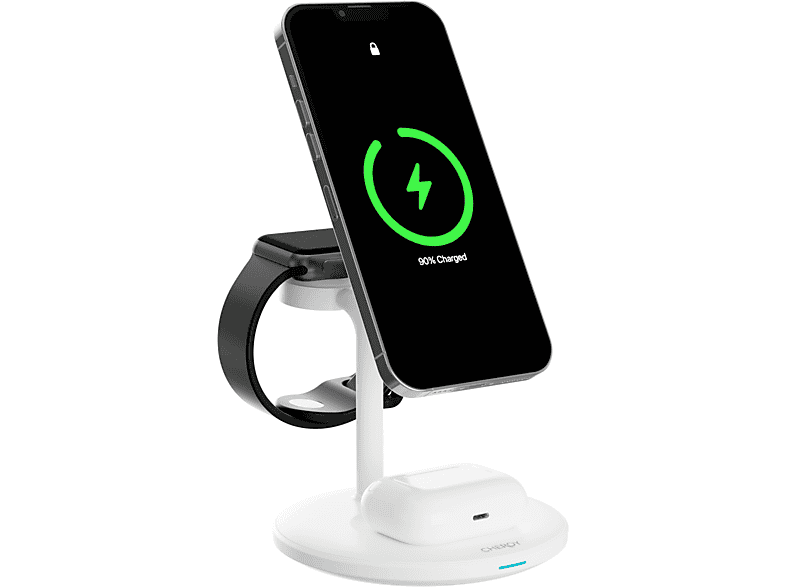 CHEROY PowerTrio - 3 in 1 Kabelloses Ladestation Apple, Qi MagSafe, 9V / 12 Volt, 15W, Weiß