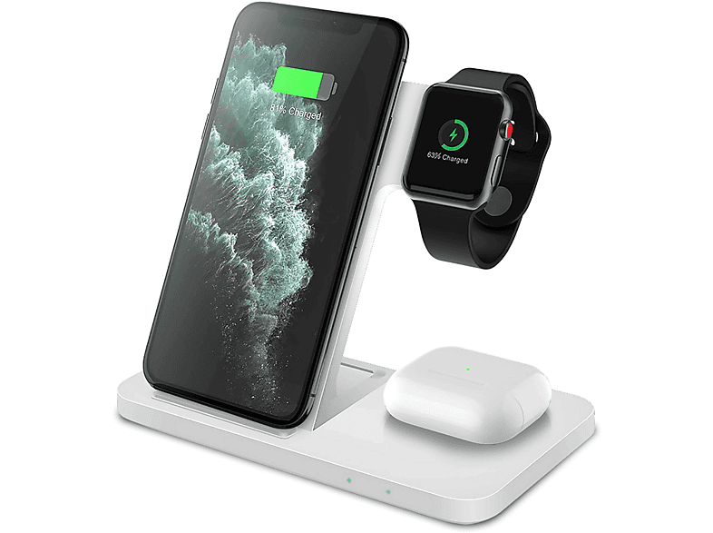 CHEROY 3 in 1 Apple 15W Qi MagSafe Kabelloses Ladestation Apple, Qi MagSafe, 9V / 12 Volt, 15W, Weiß