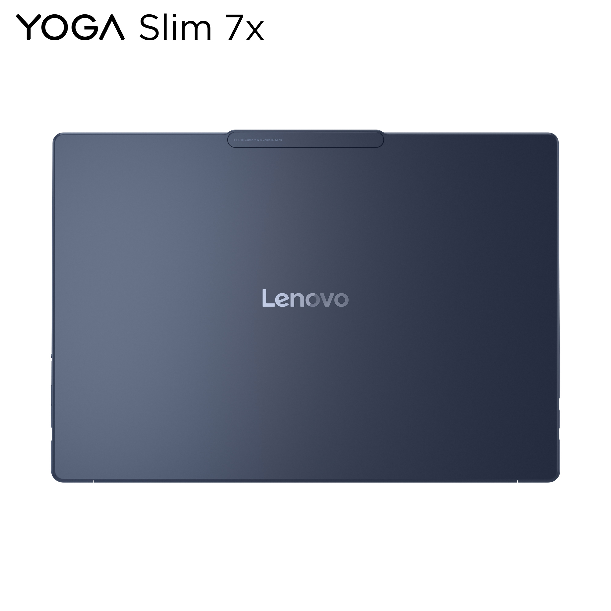 Un laptop blu con logo Lenovo sul retro.