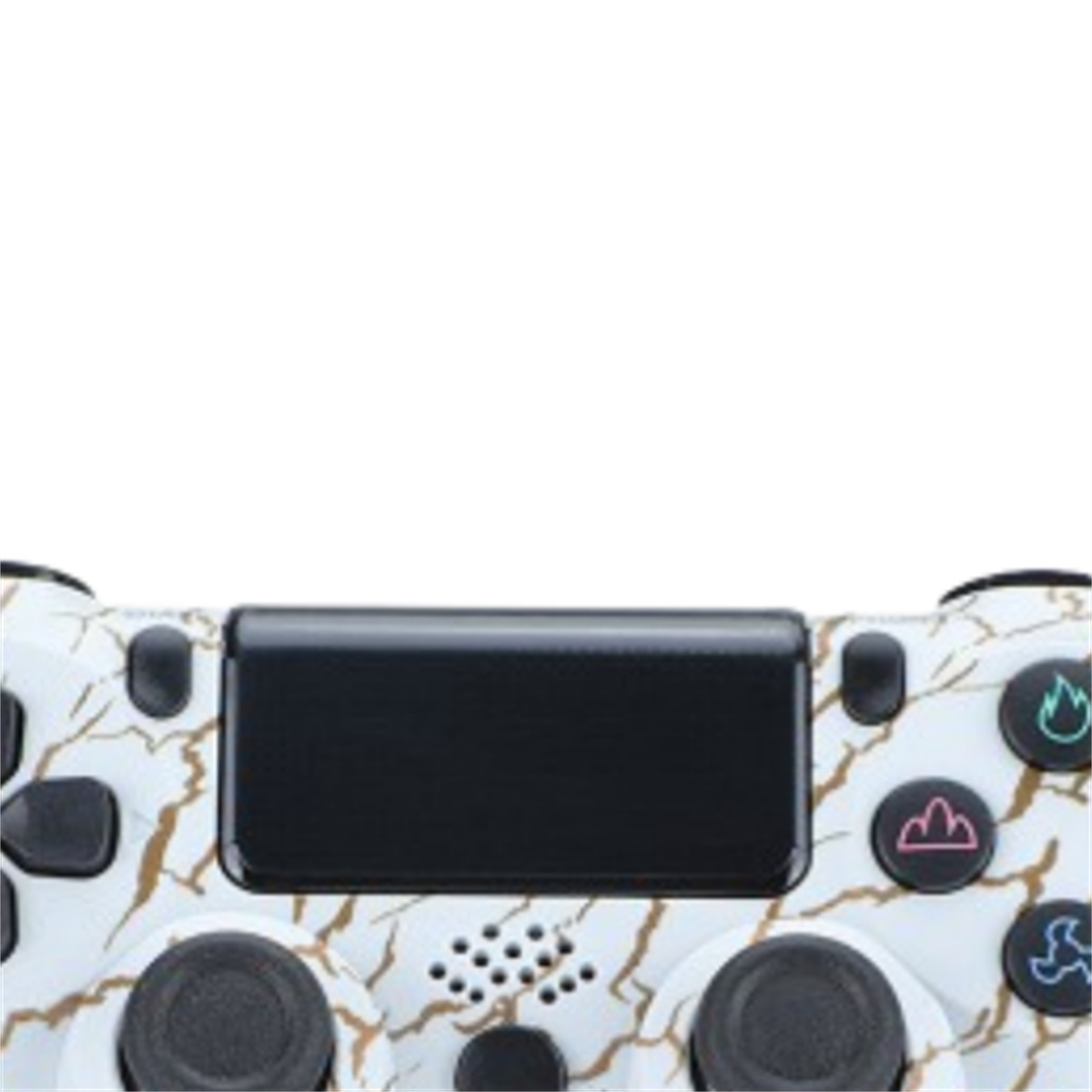 Ein weiß-goldener PlayStation-Controller. Der Controller hat die Standardtasten und ein schwarzes Touchpad in der Mitte.