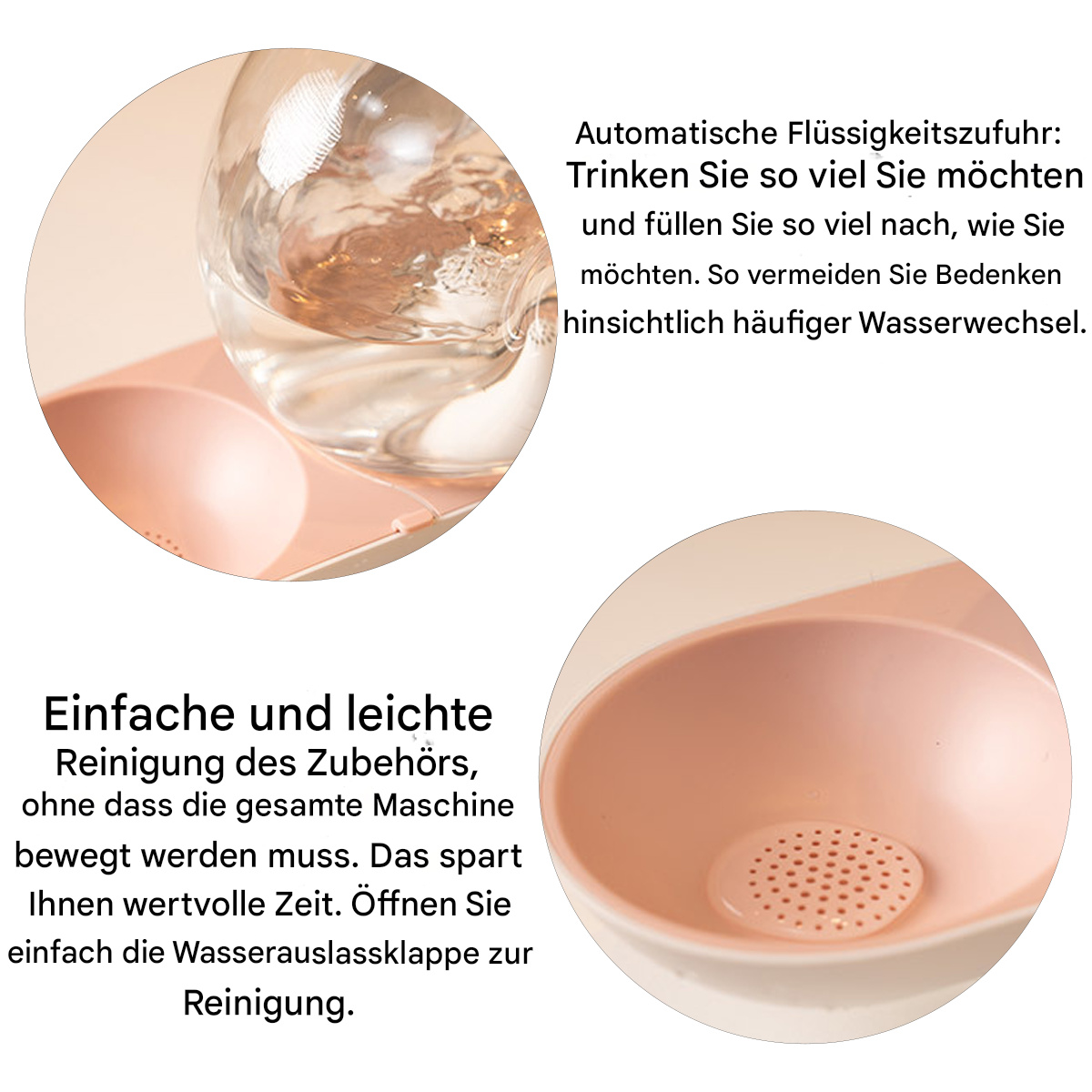 Nahaufnahme von Wasserspenderkomponenten, Text auf Deutsch.
