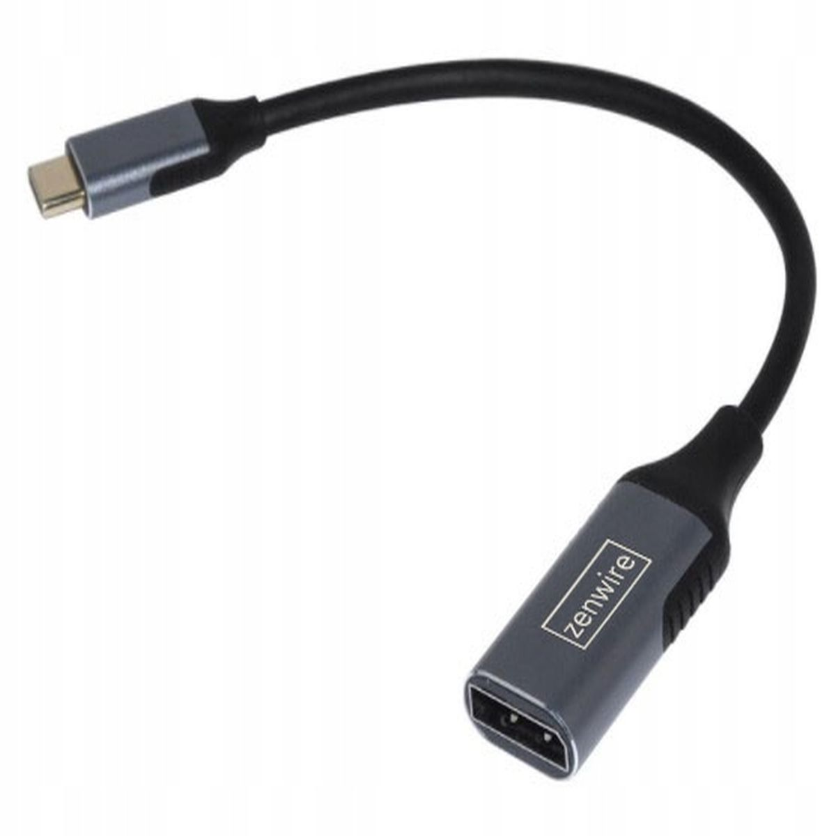 Ein USB-C-zu-USB-Adapterkabel. Das Kabel ist schwarz mit einem grauen Adapter an beiden Enden.