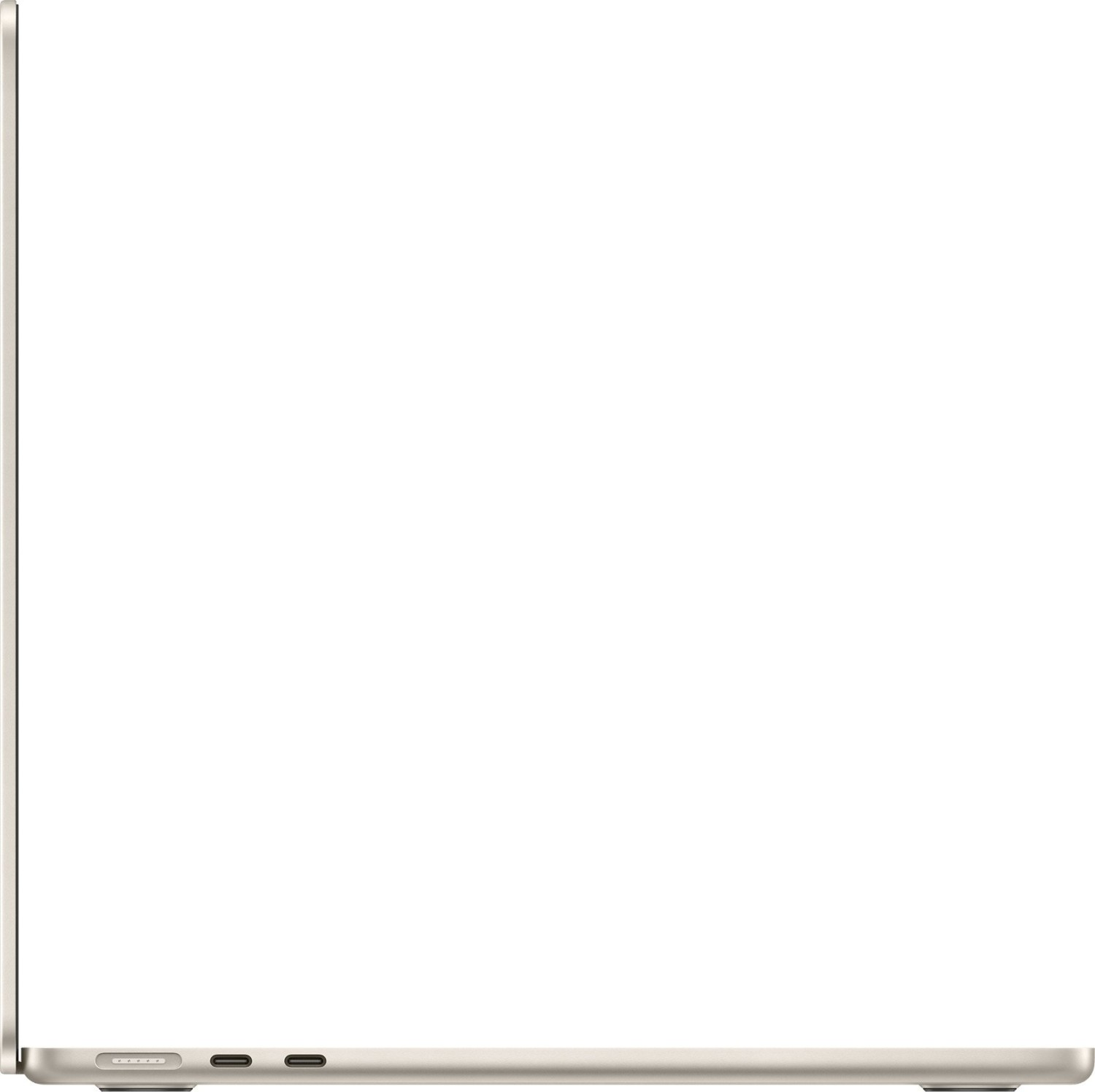 Eine Seitenansicht eines silbernen Laptops, geschlossen. Der Laptop befindet sich auf weißem Hintergrund. Der Laptop ist sehr dünn.