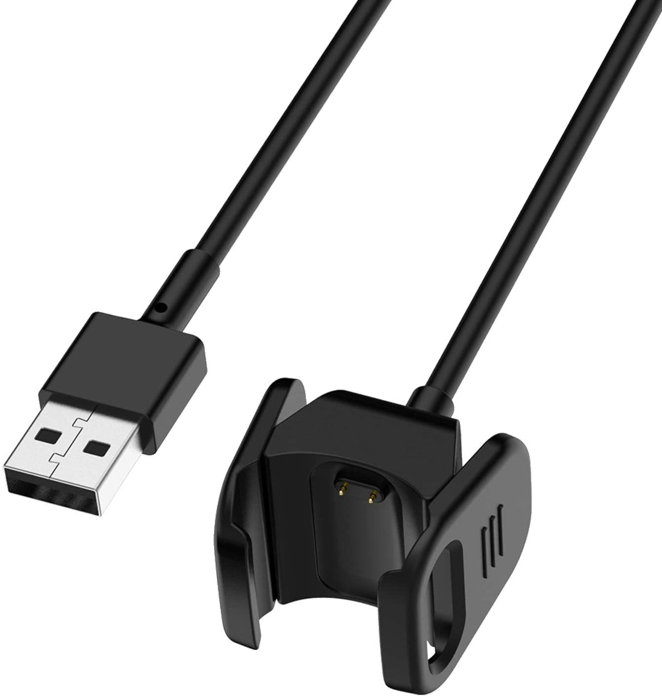 Ein schwarzes USB-Ladekabel mit einer schwarzen Ladestation.