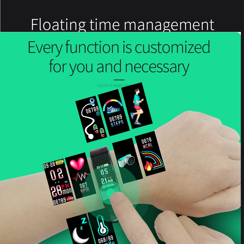 Handgelenk einer Person mit Aktivitätssymbolen, die auf einem Smartwatch-Bildschirm angezeigt werden.
