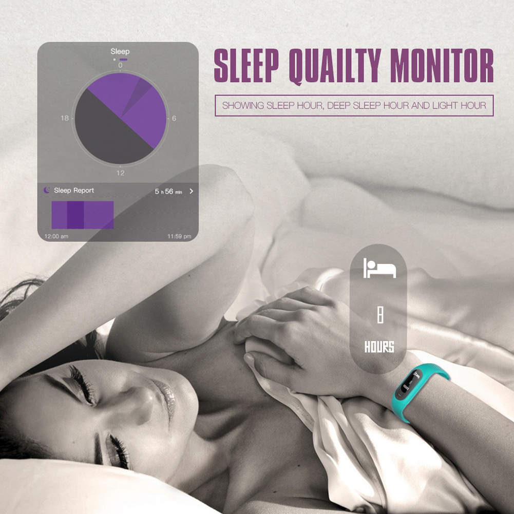 Frau im Bett mit einer Schlafmonitor-Grafik. Der Schlafmonitor zeigt Schlafstunden und -muster.