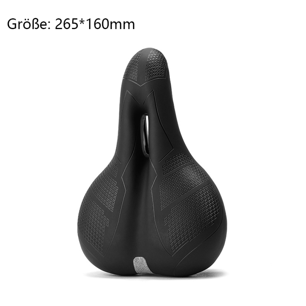 Ein schwarzer Fahrradsattel mit Loch. Die Abmessung ist 265*160mm.