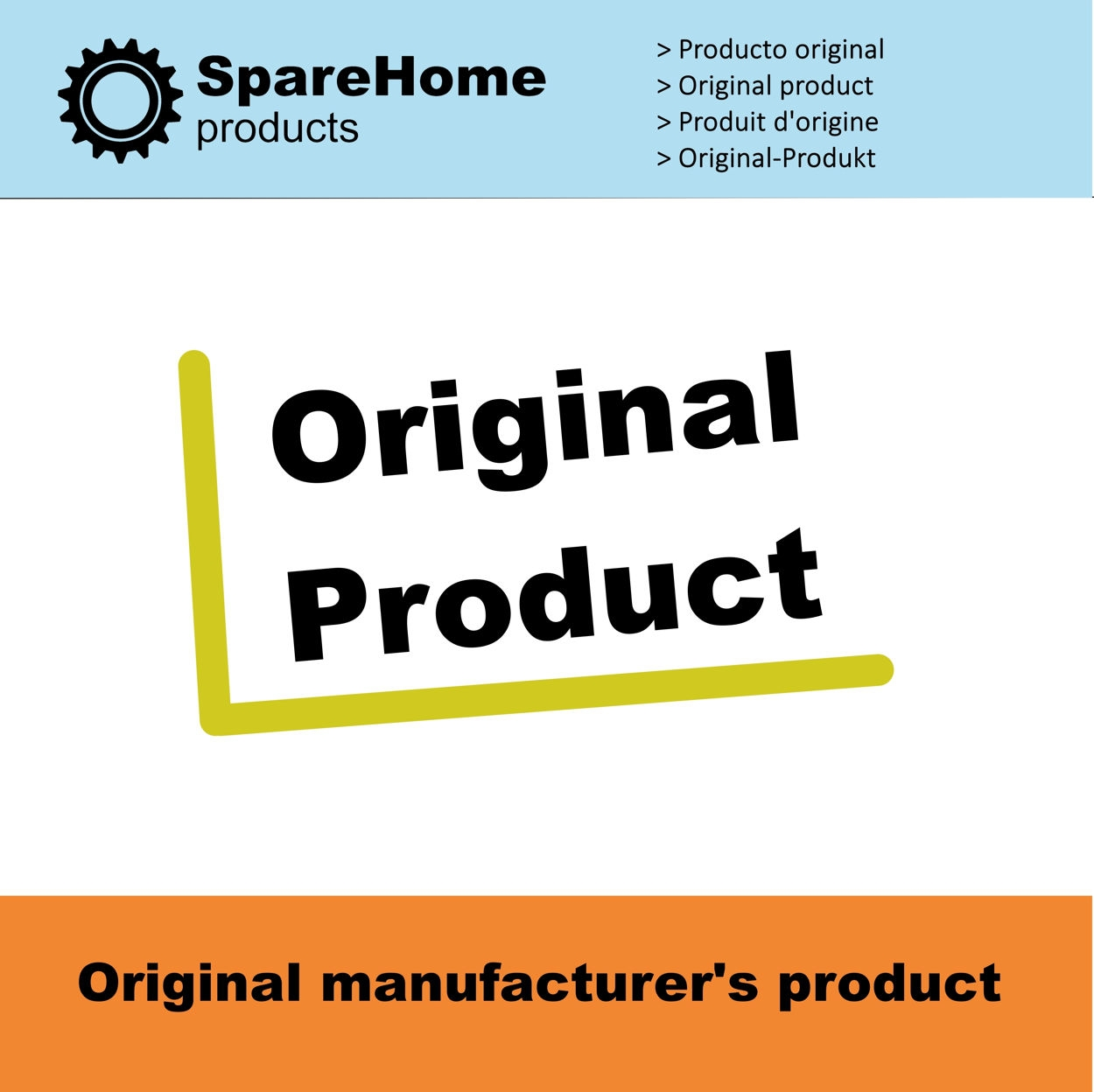 Imagen con texto: Producto Original, logo de SpareHome y texto en varios idiomas.