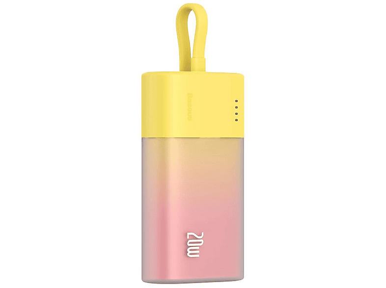 BASEUS 5200mAh mit integriertem iPhone-Kabel  20W Powerbank 5200mAh Rosa/Gelb