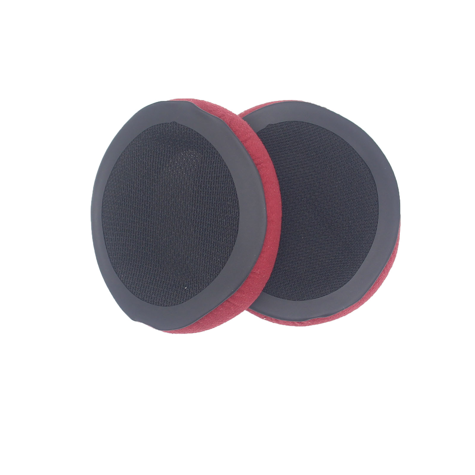 Para czerwonych i czarnych okrągłych nauszników, wyizolowanych na białym tle.