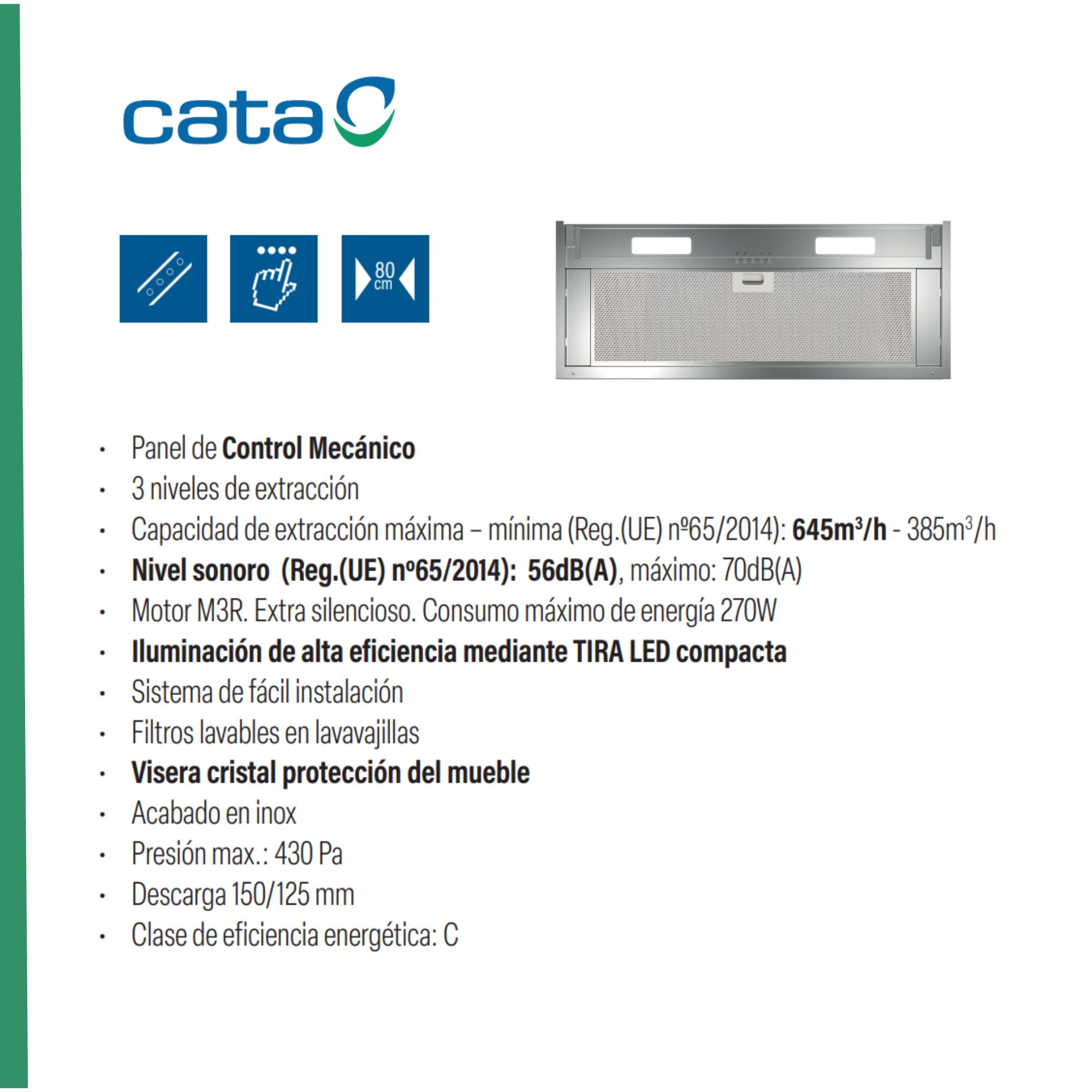 Documento impreso de una campana de cocina de acero inoxidable.