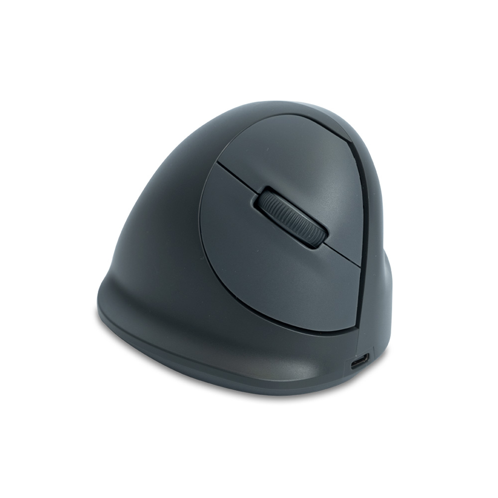 Graue ergonomische Maus, vertikales Design.