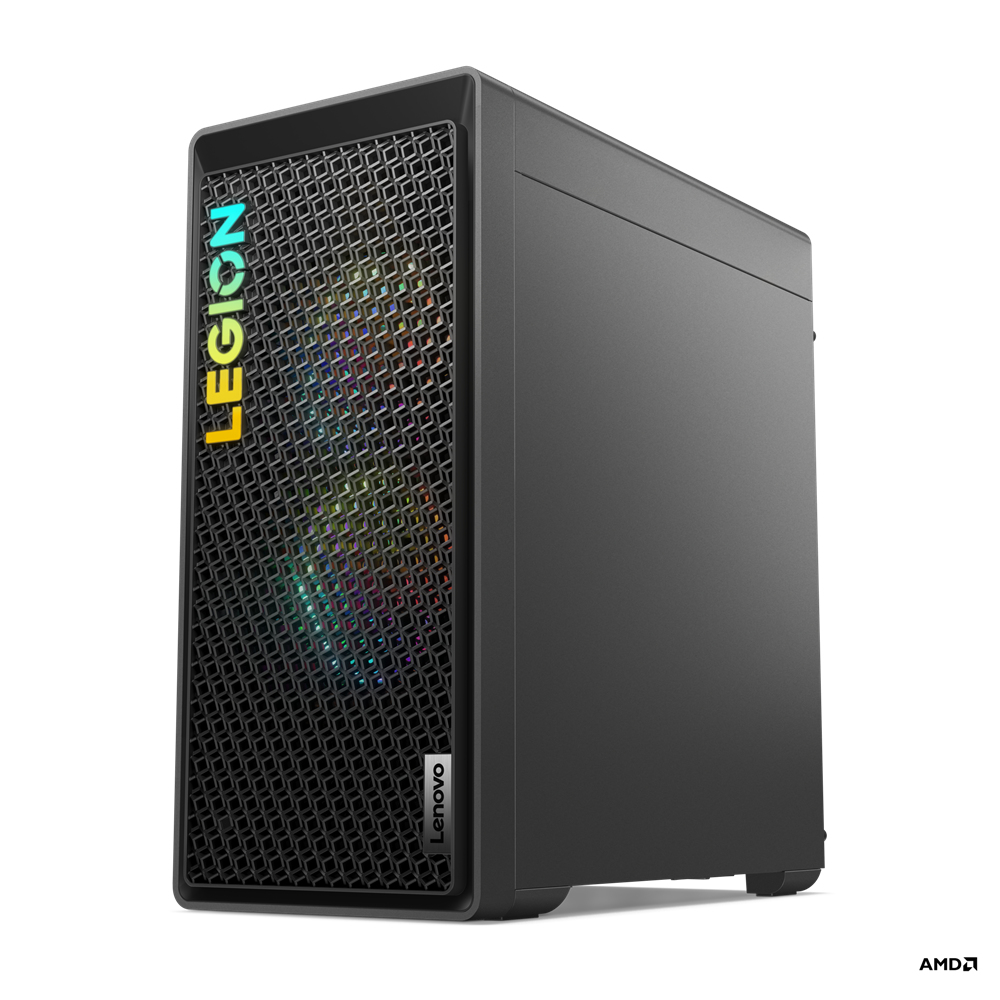Un case per PC Legion nero con una parte anteriore colorata. Il logo Lenovo è visibile.