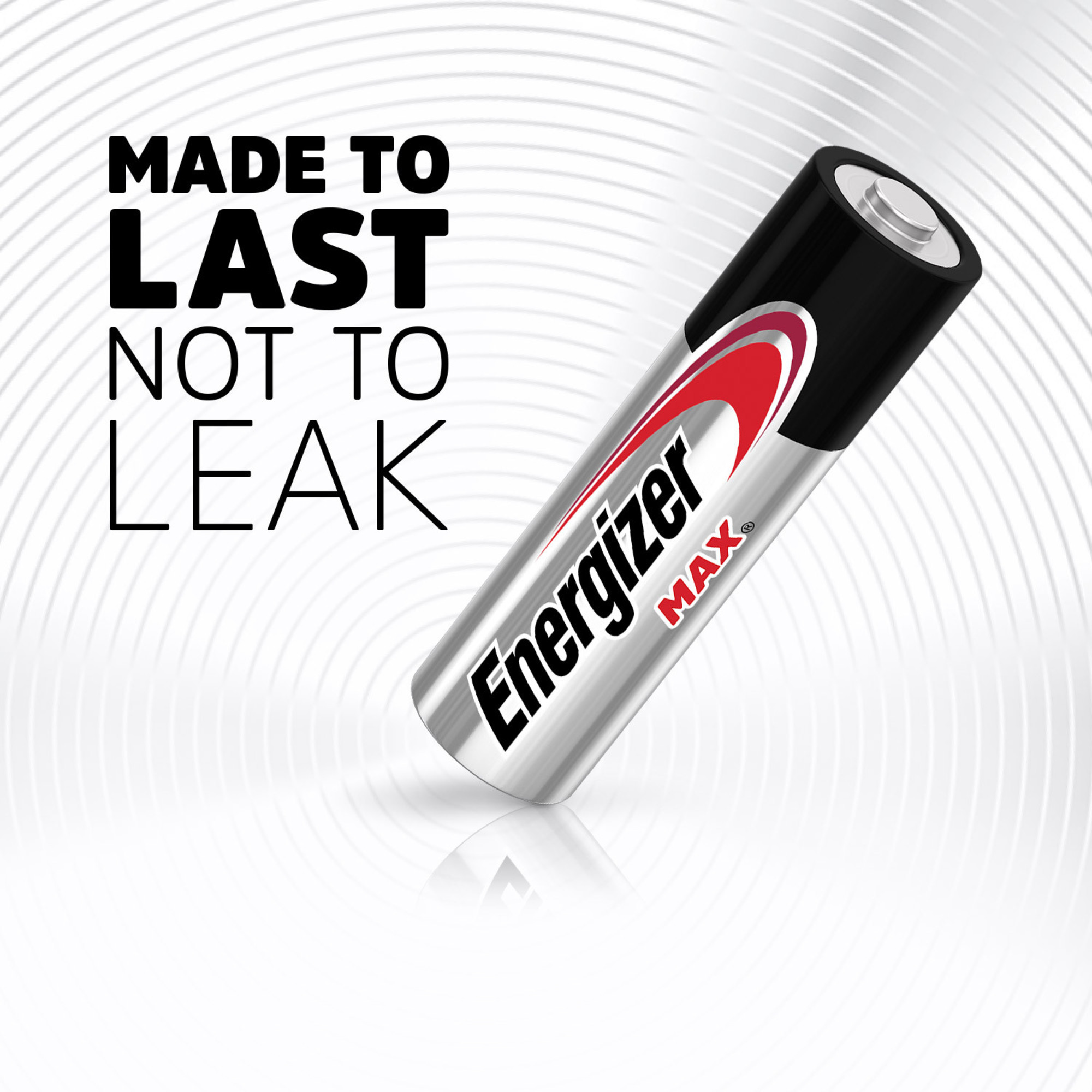 Eine Energizer Max AA-Batterie, silber und schwarz, mit dem Logo und Text der Marke.