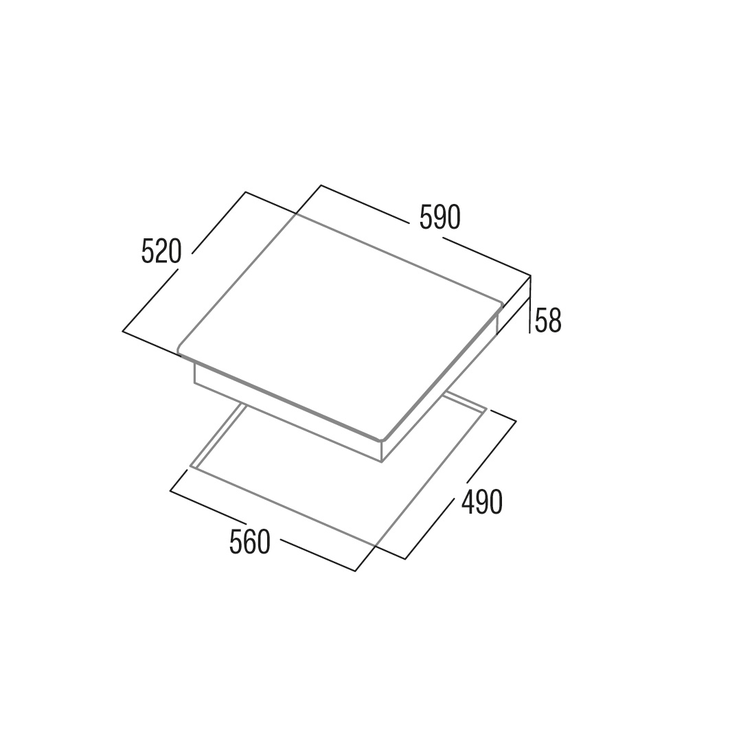 Diagrama con medidas de una forma cuadrada y rectangular. Dimensiones en mm.
