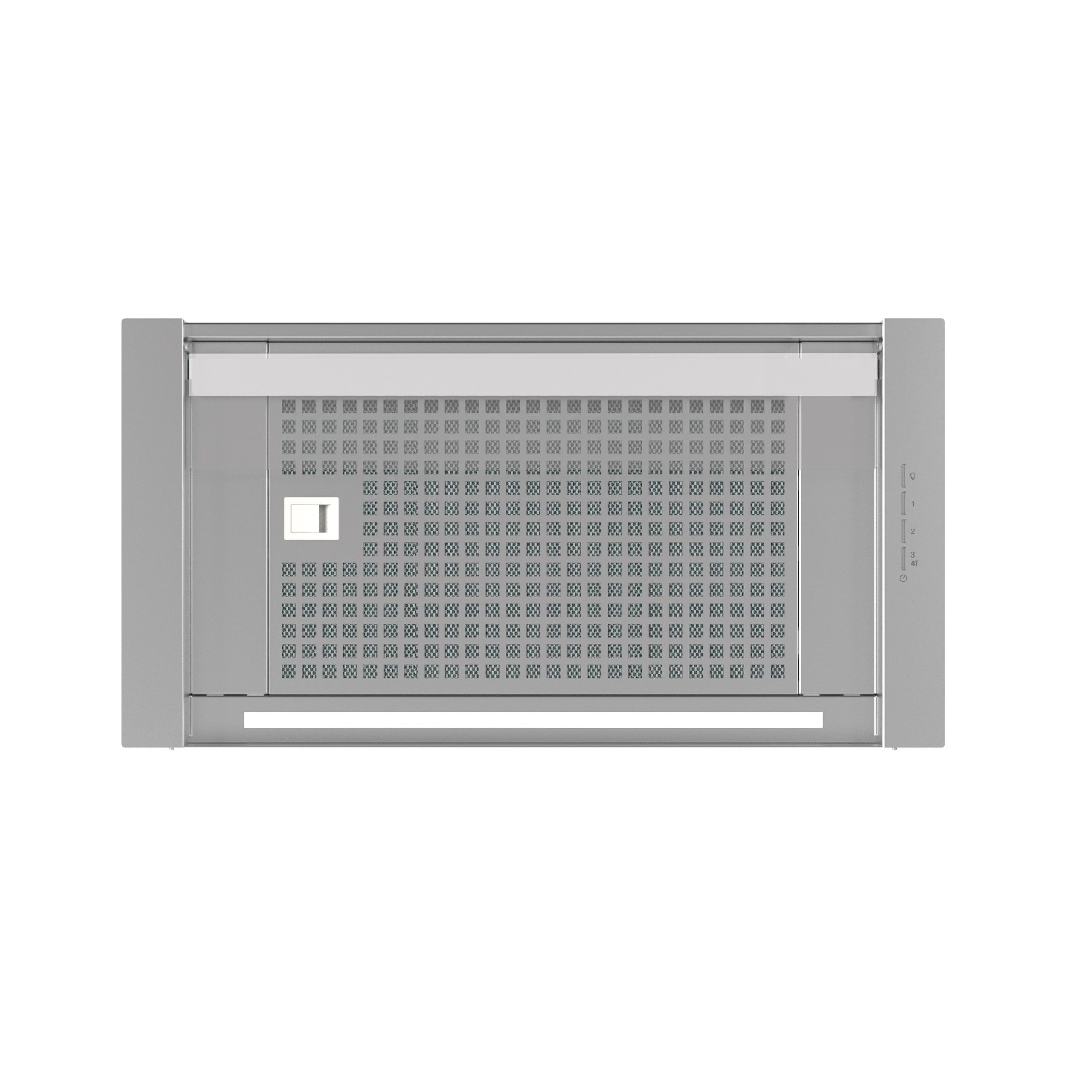 Una campana extractora plateada con orificios de ventilación. Aislada en blanco.