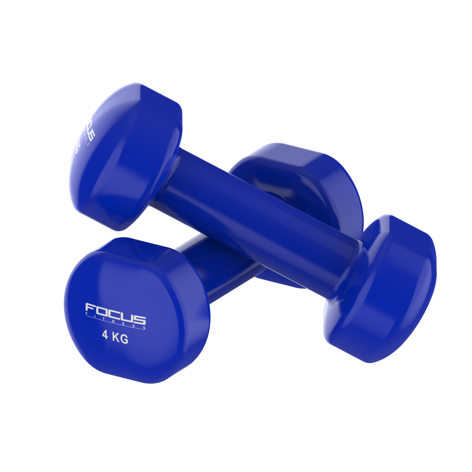 Two blue dumbbells on a black background.