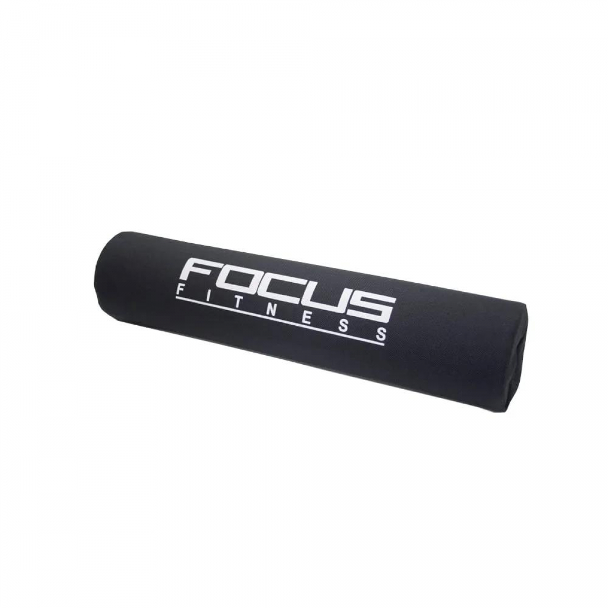 Een zwarte schuimroller met witte tekst "FOCUS FITNESS".