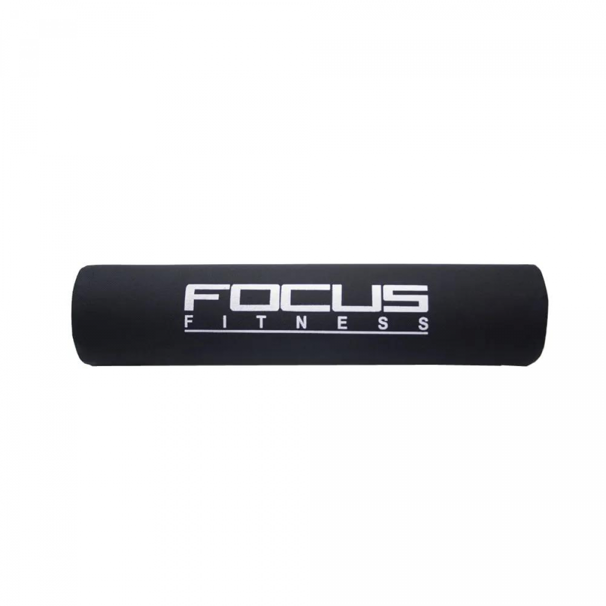Zwarte foamroller met wit FOCUS FITNESS logo, witte achtergrond.