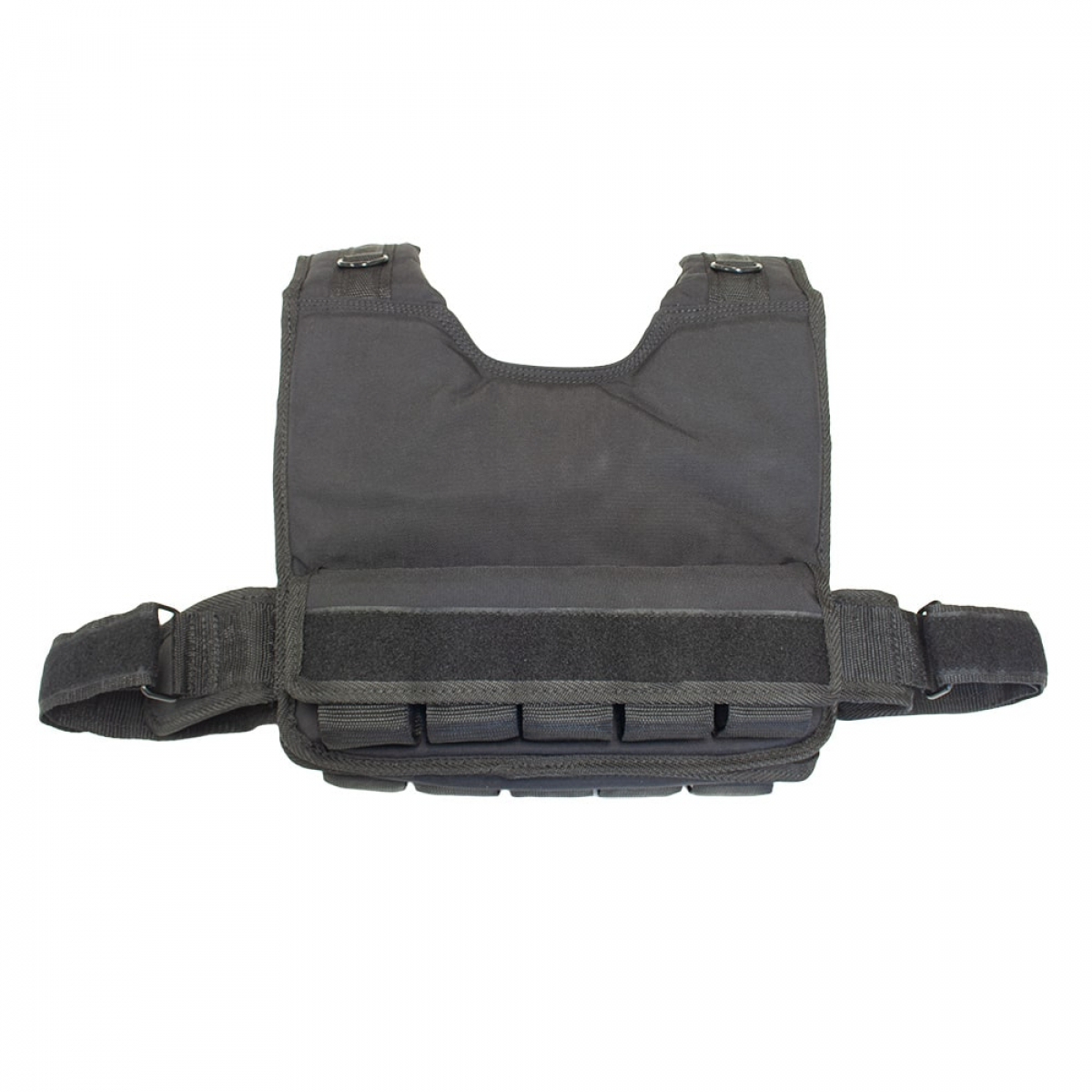 Gilet lesté noir avec poches pour poids, vu de face.