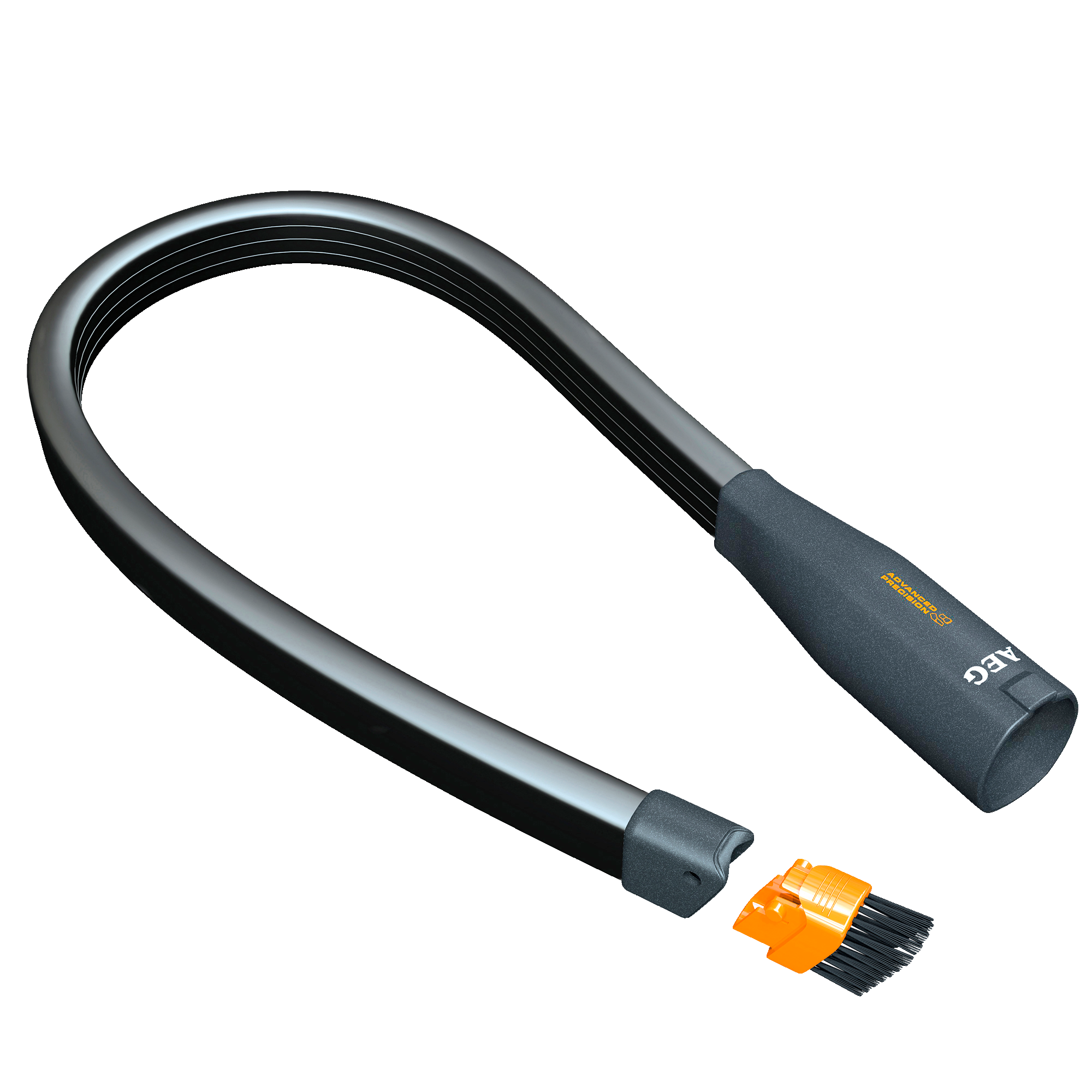 Accesorio de aspiradora negro, con tubo flexible y cepillo.