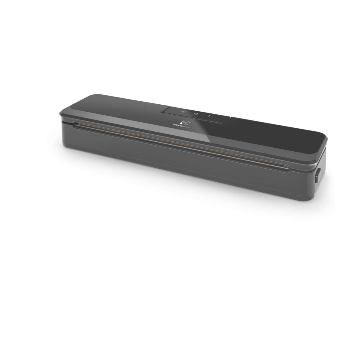 Sellador al vacío Electrolux negro sobre un fondo negro.