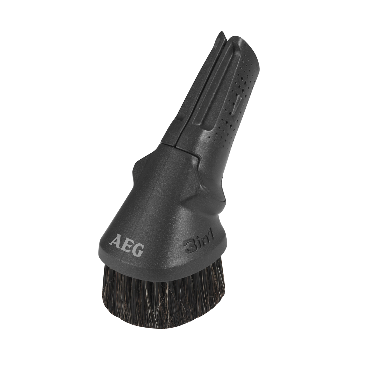 Un accesorio de aspiradora AEG 3 en 1 negro con un cepillo.