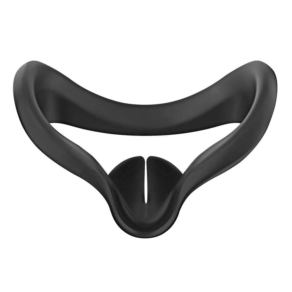 Schwarze VR-Headset-Gesichtsabdeckung mit konturiertem Design und geteiltem Nasenbereich.