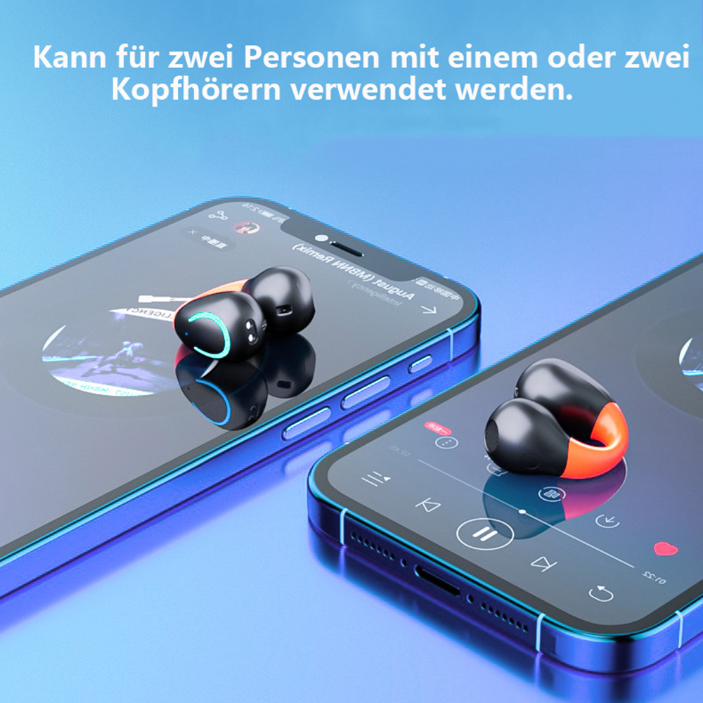 Zwei Smartphones, die Mediensteuerungen anzeigen. Eines zeigt eine Wiedergabetaste, das andere eine Pausetaste.