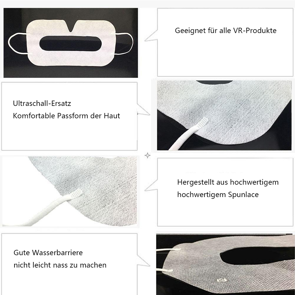 Weiße VR-Maske mit Trägern. Sie hat einen Ausschnitt für Nase und Mund. Schwarzer Hintergrund.