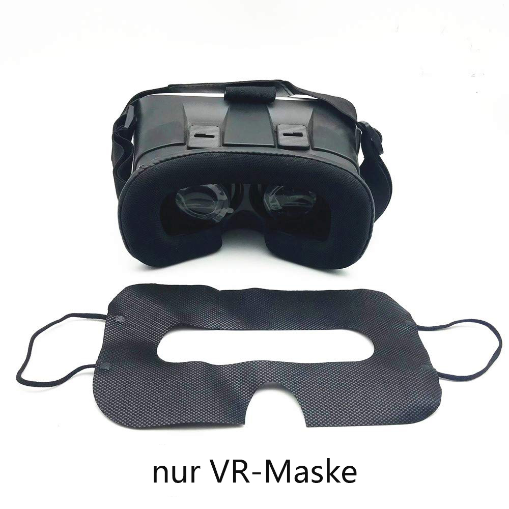 Schwarzes VR-Headset und eine schwarze Gesichtsmaske auf weißem Hintergrund. Text: nur VR-Maske.