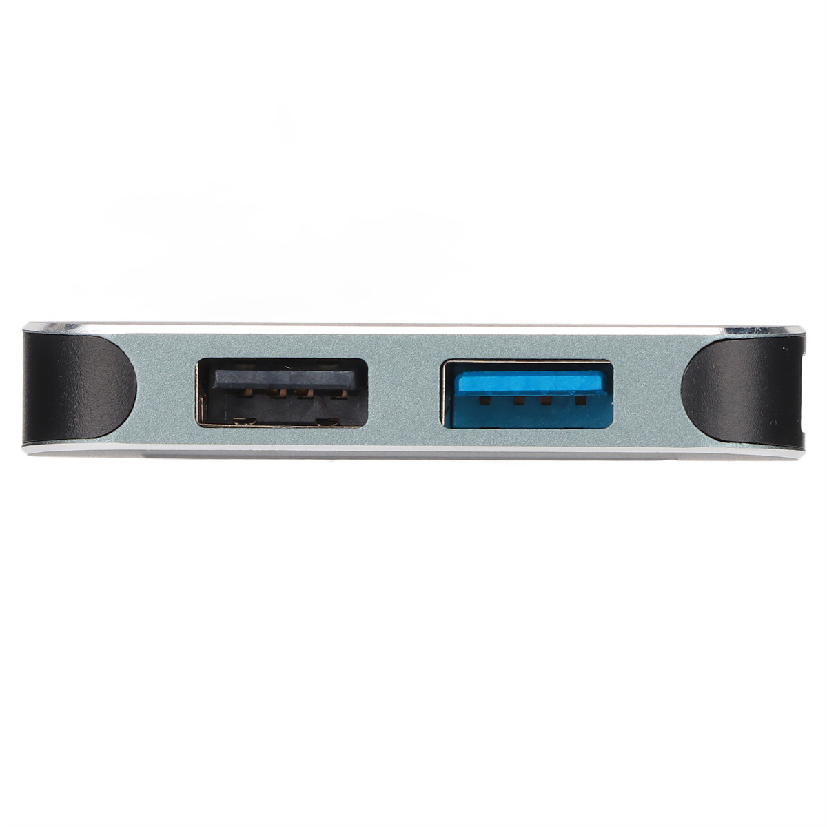 Silberner USB-Hub mit zwei USB-Anschlüssen.