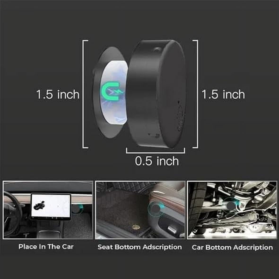 Schwarzer magnetischer Telefonhalter mit Abmessungen. Drei Beispiele für die Telefonplatzierung im Auto.