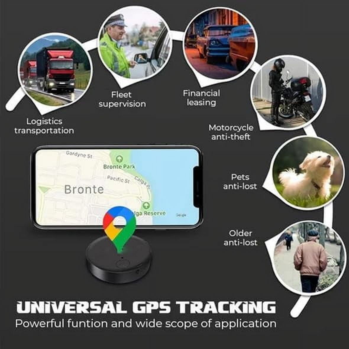 GPS-Tracker mit Symbolen für Logistik, Flotte, Motorrad, Haustiere und ältere Menschen.