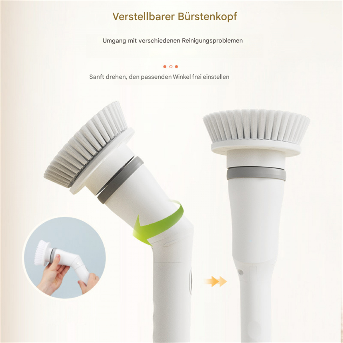 Zwei weiße Reinigungsbürsten. Eine ist abgewinkelt, die andere gerade. Die Bürsten sind grau.