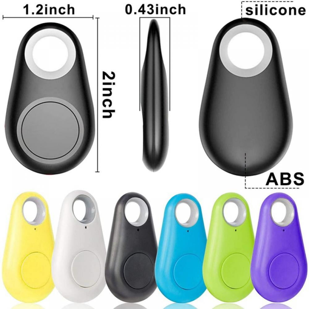 Set kleiner, bunter Schlüsselfinder. Jeder ist oval, mit Knopf und Loch zur Befestigung.