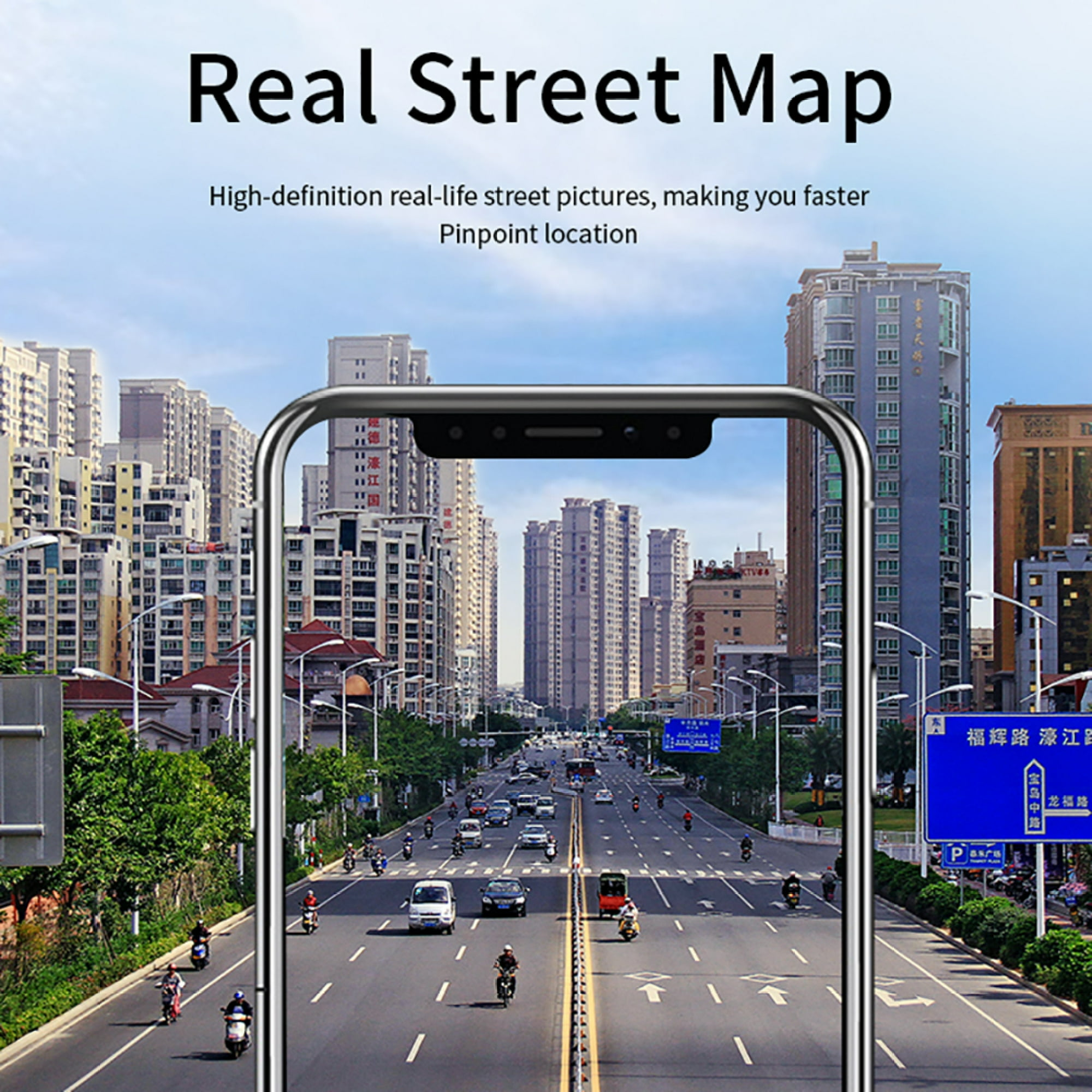 Ein Smartphone-Bildschirm, der eine Straßenkartenansicht mit Gebäuden und Straßendetails zeigt.