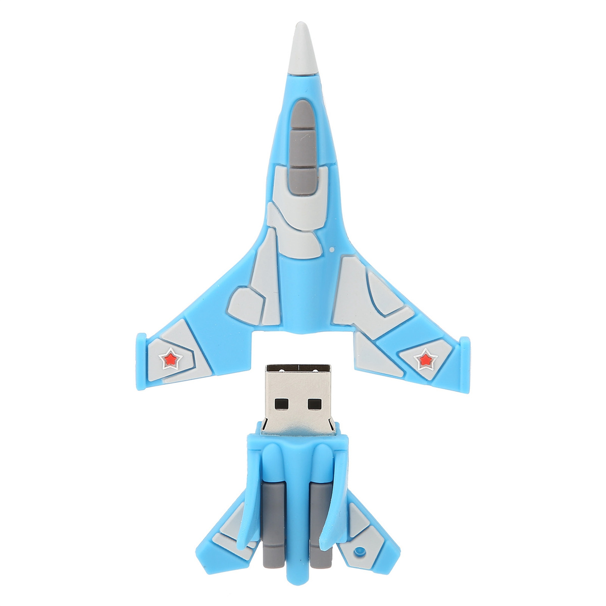 Blau-grauer USB-Stick in Jet-Form.