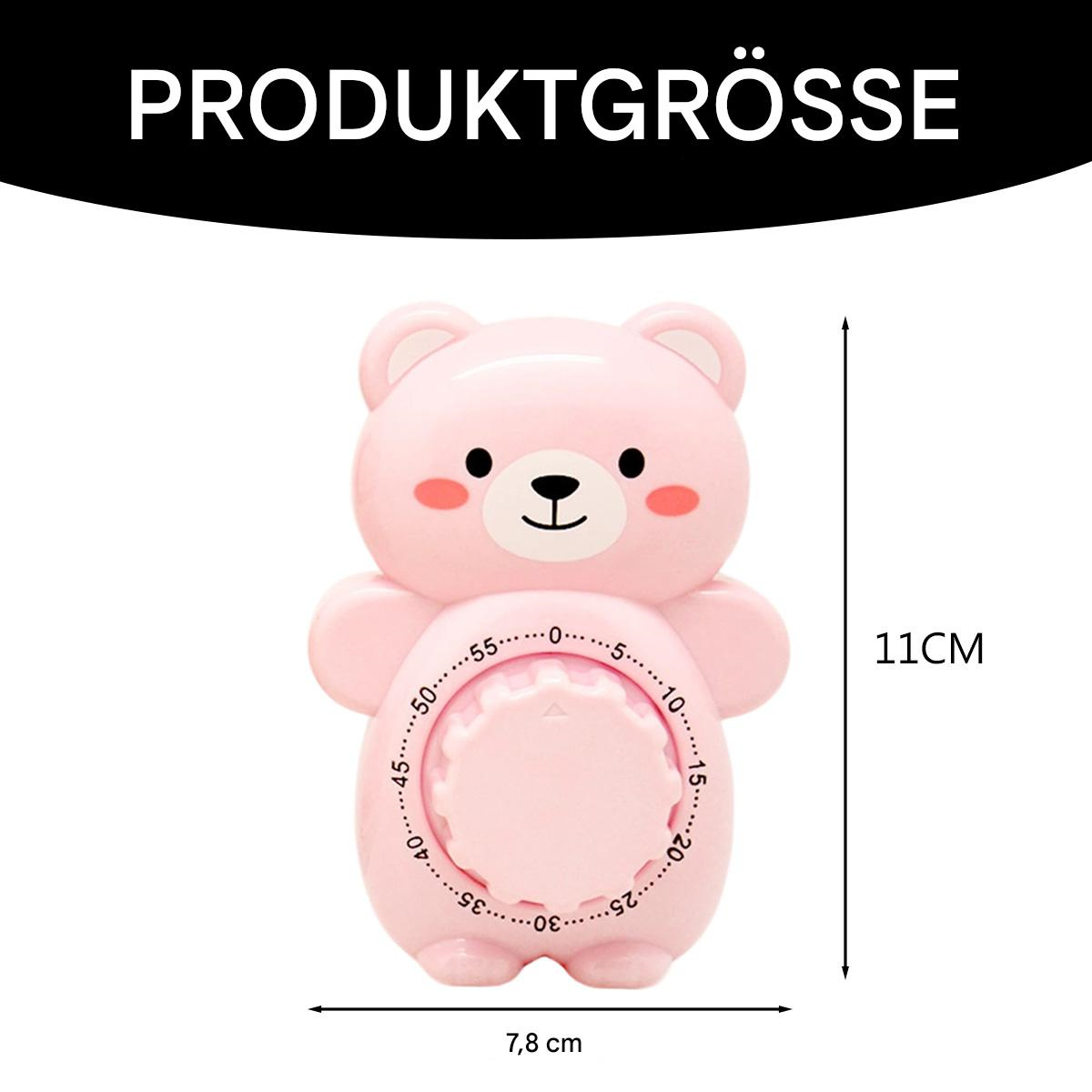 Rosa bärenförmiger Timer mit Messungen.