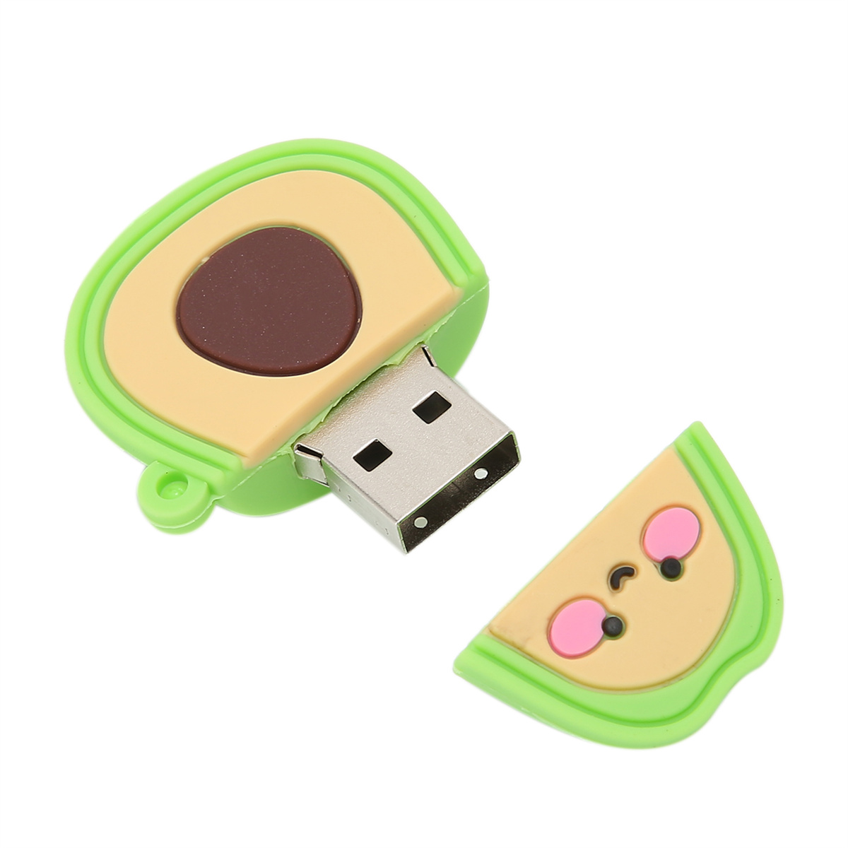 Avocado-förmiger USB-Stick, geöffnet, um den USB-Anschluss zu zeigen.