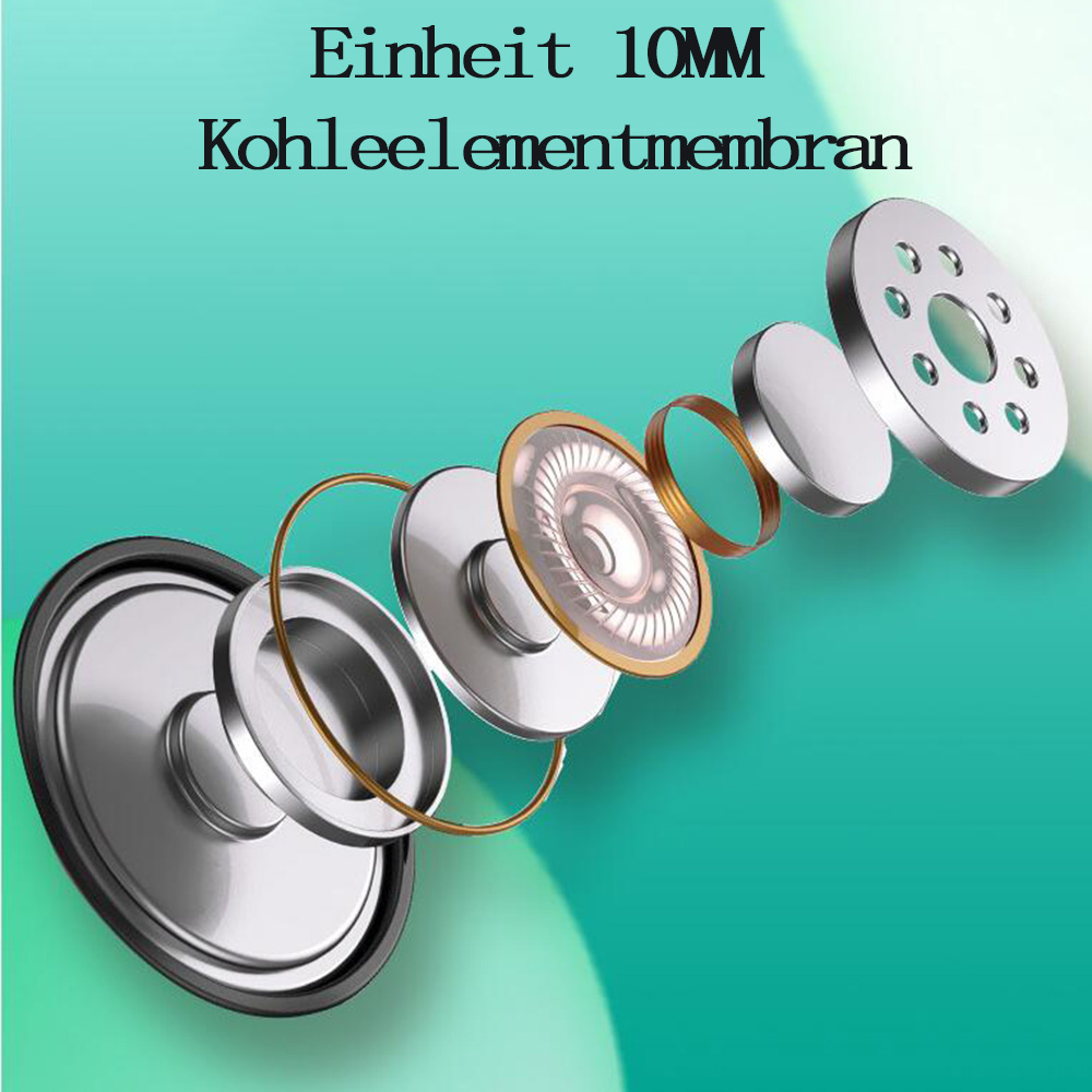 Ohrhörer-Komponentendiagramm. Text: Einheit 10MM Kohleelementmembran
