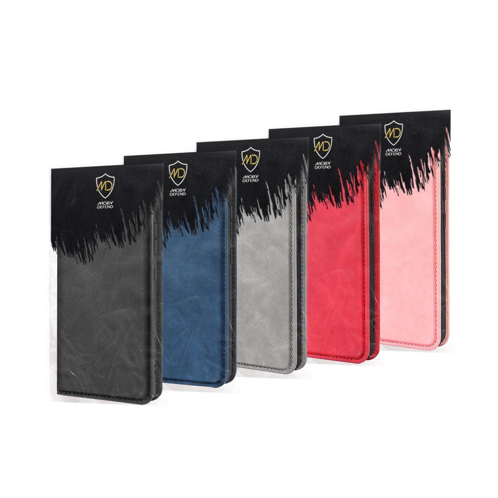 Vijf telefoonhoesjes in verschillende kleuren.
