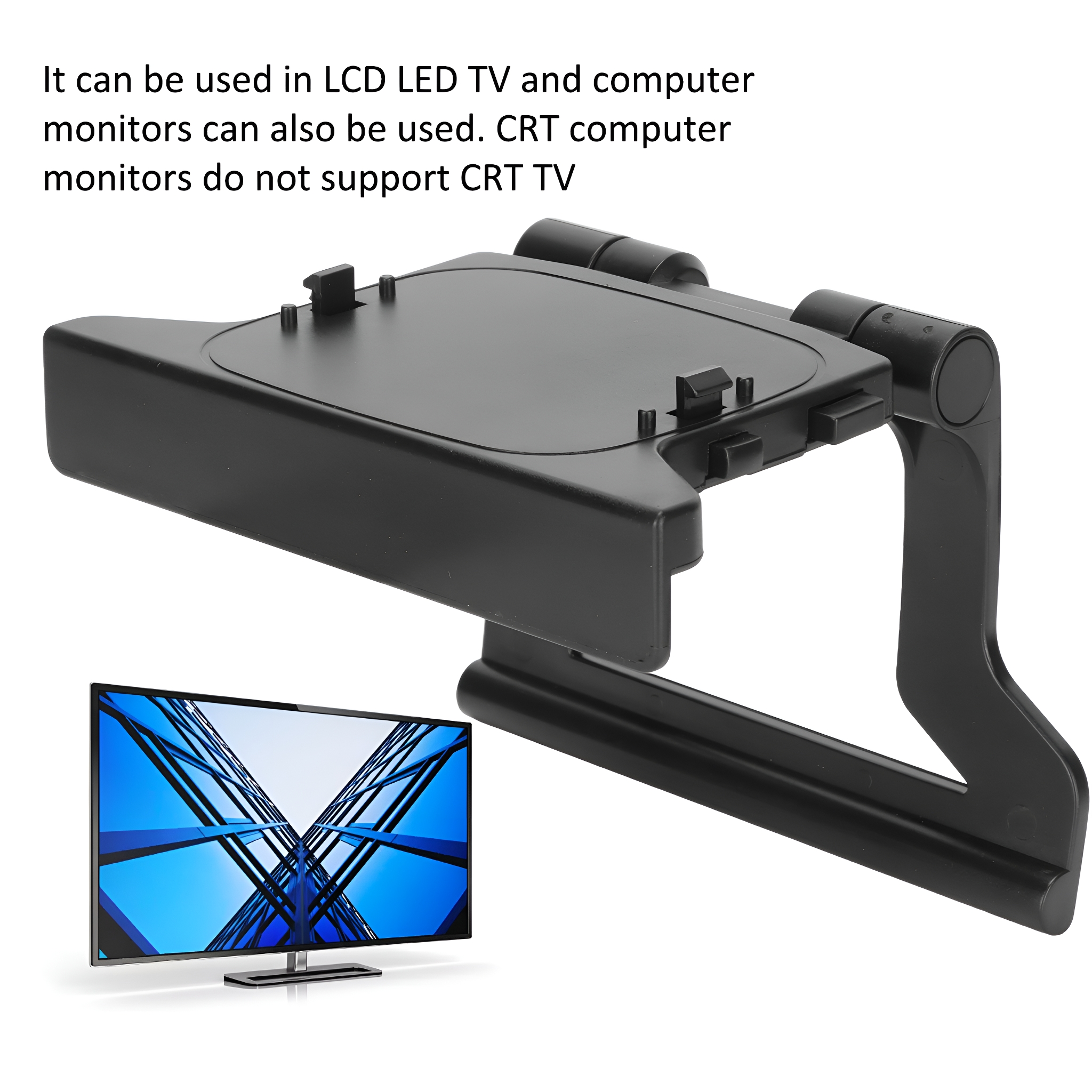 Schwarze Monitorhalterung, mit Fernseher und Text zur Verwendung für LCD/LED-Fernseher.