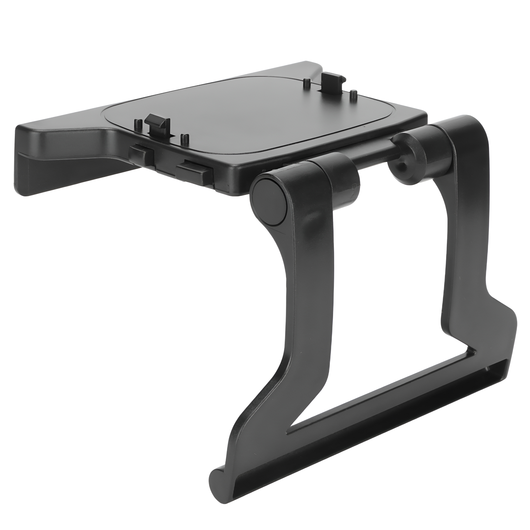Schwarzer Controller-Ständer. Der Ständer hat ein geschwungenes Design mit einer flachen Plattform oben.
