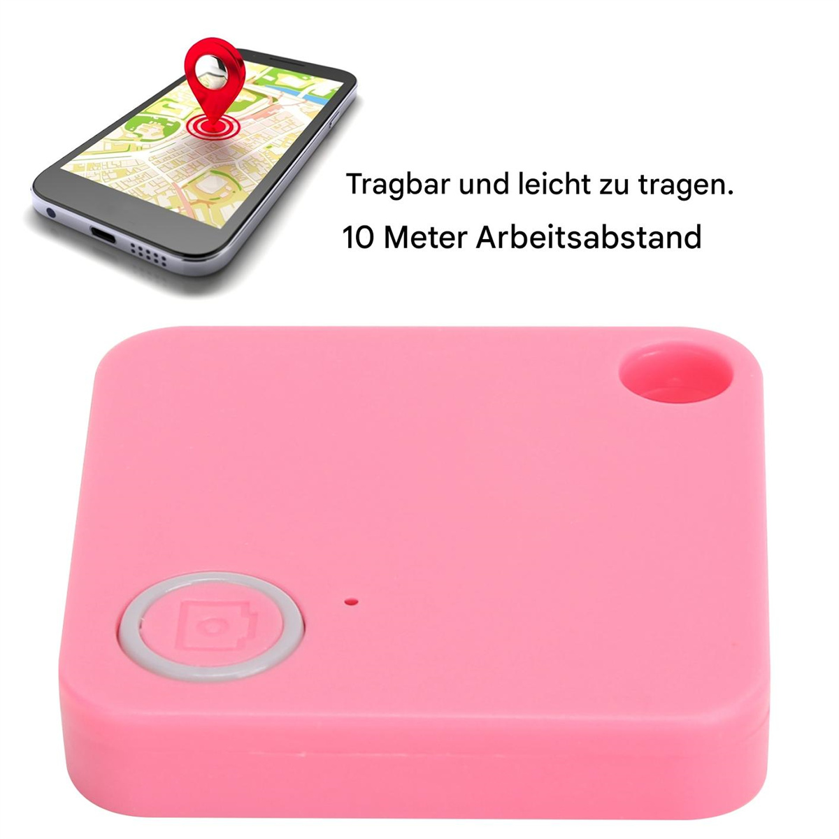 Rosa Ortungsgerät mit einem Telefon, das eine Karte zeigt.