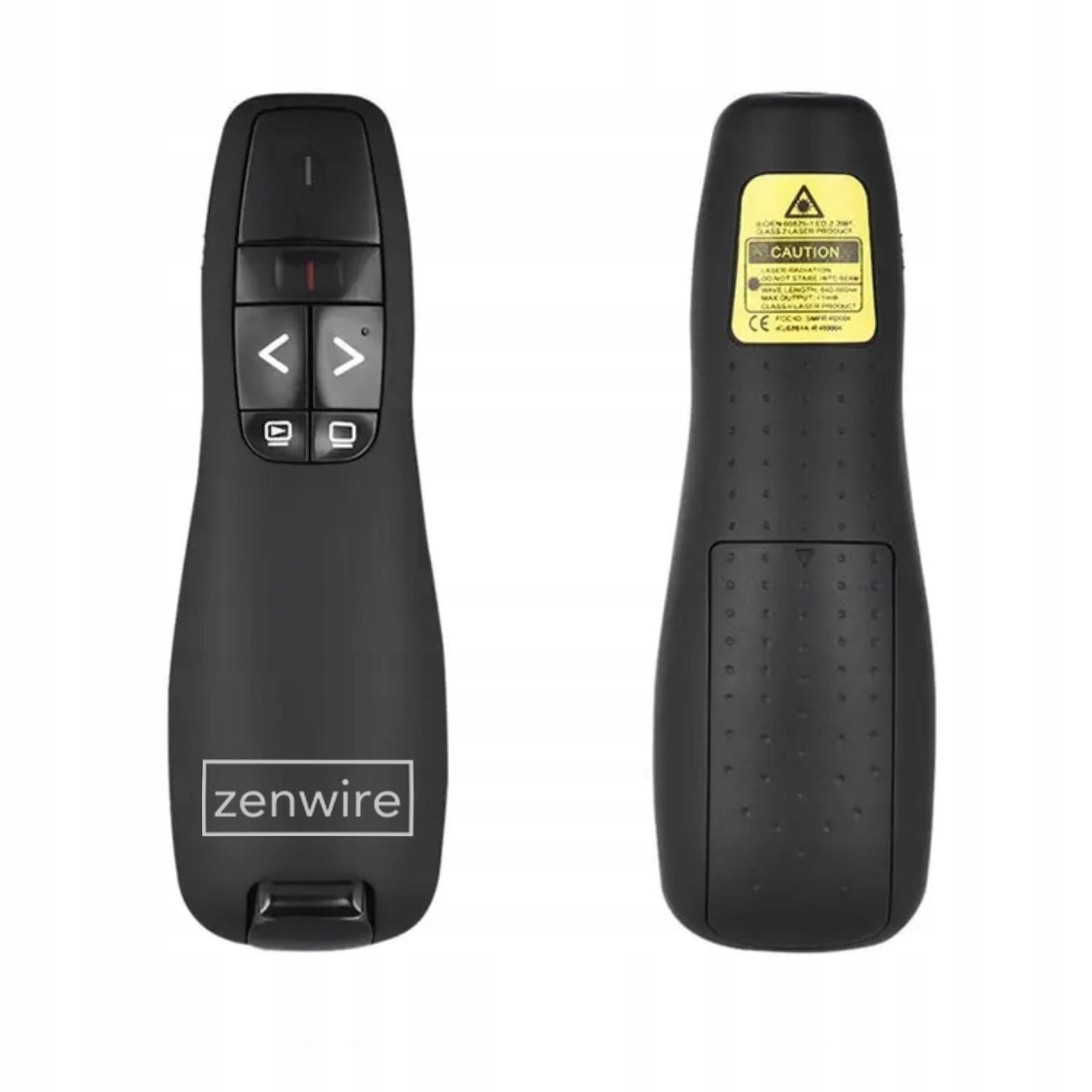 Czarny pilot z przyciskami i logo 'zenwire'.